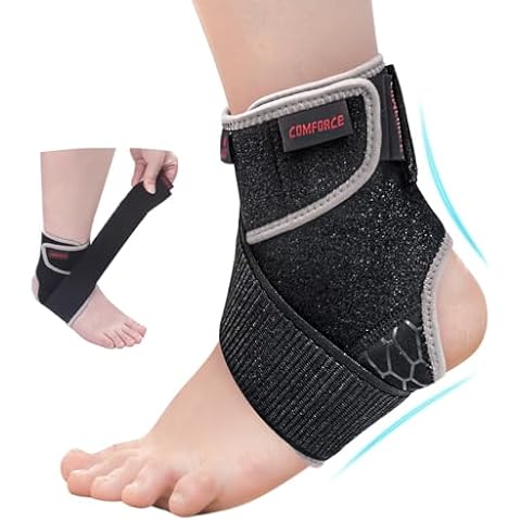 Comforce Ankle Brace for Sprained Ankle, Double Compression Ankle Brace for Women and Men with Extended Strap, Breathable Neoprene Ankle Stabilizer for Sprains, Plantar Fasciitis, Achilles, Tendonitis, Injury Recover, Sports Cover