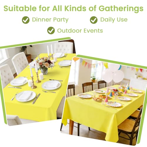 Image of Mulbozy Yellow Plastic Table Cloth Disposable 4 Pack, 54 x 108 Inch Tablecloths Rectangle, Yellow Plastic Table Cover for Party Decor