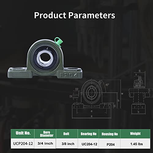 Ucp204-12 Pillow Block Bearing, Mount Flange Bearing, 3/4 Inch Bore Bearing Unit, 2-Bolt Flange, Self Aligning Cast Iron Housing, Set Screw Locking Style Flange Pillow Block Bearing #TOP3