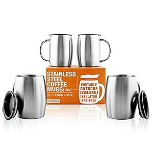 Brovino Edelstahl-Kaffeebecher mit Deckel, 4er Set