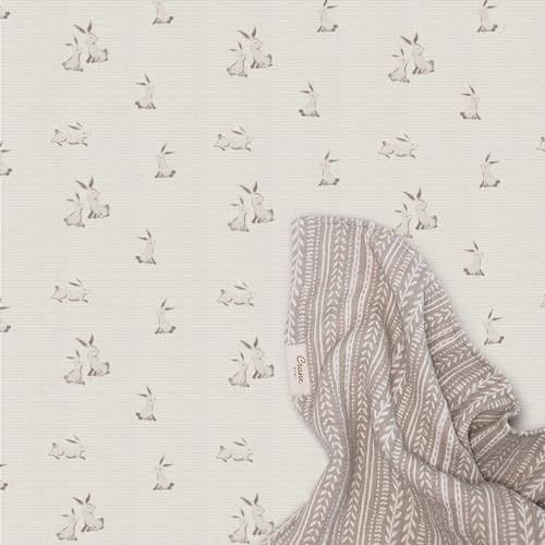 Image of Crane Baby 100% Organic Cotton Gender Neutral Animal Nursery Bedding, Fitted Sheet, Soft Breathable GOTS Certified Cotton, Bunny Crib Sheet