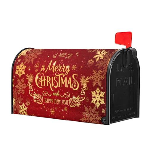 Image of Merry Christmas Red Mailbox Cover Magnetic 25.5 inch X 21 inch Snowflake Mailbox Covers Christmas Decor