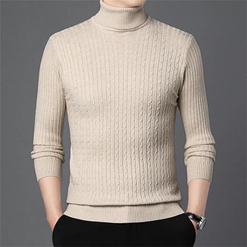 Men's Turtleneck Knitted Sweater Winter Warm Slim Pullover Solid Color Street Bottoming Top2