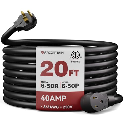 ARCCAPTAIN 40Amp 20ft Welder Extension Cord 8 AWG 250V NEMA 6-50 Heat-Resistant Welding Cord 3 Prong for MIG/TIG/MMA Welder Plasma Cutter