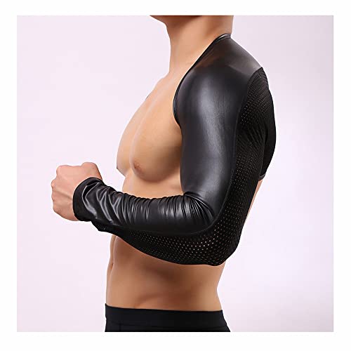 BaronHong Mens Faux PU Leather Hollow Arm Sleeves Shrug Fashion Stage Catwalk Show4