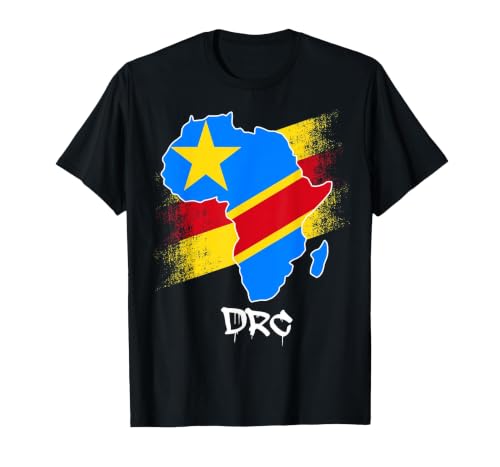 DR Congo flag in Africa Map Love RDC DRC Republic Of Congo T-Shirt, Men, Black, 3X-Large
