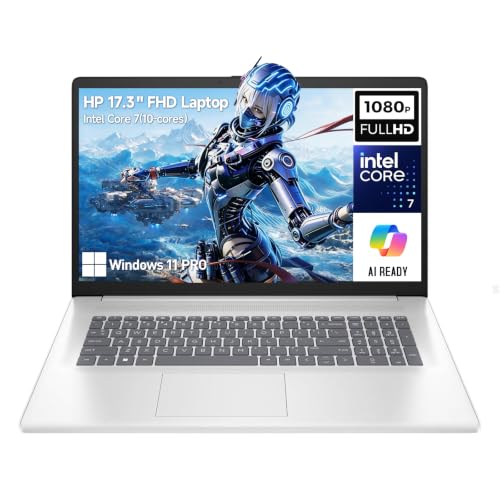 Image of HP 17 Inch Laptop Computer, 17.3 inch FHD IPS Business Laptop PC, Intel Core 7 (> i7-1355U, 10-Core), Windows 11 Pro, Customized 16GB /32GB /64GB RAM + 512GB /1TB /2TB SSD, Number Pad, Wi-Fi 6, Glacier Silver
