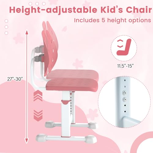 Image of Costzon Kids Desk Chair, Height-Adjustable Study Chair w /Breathable Seat, Double Back Support & Heavy Duty Metal Frame for 3+ Years Old Students Boys & Girls (Pink)