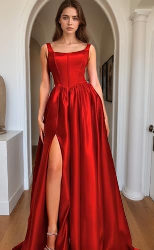 Satin Prom Dress Long Sleeveless Ball Gown for Women Simple Formal Dresses 2025 Evening Gowns with Slit3