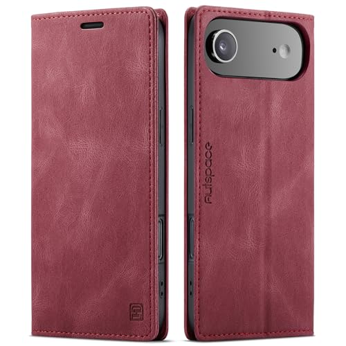 Étui portefeuille iPhone 17 Air rouge avec béquille et blocage RFID