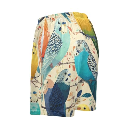Men's Short Pajama Bottoms Parrot Bird Budgerigar Home Casual Sleep Pants Lightweight with Drawstring3