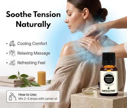 Image of Earth N Pure Camphor Essential Oil | 100% Pure & Natural Therapeutic Grade Camphor Oil | Undiluted Essential Oil for Aromatherapy, Diffuser, Massage & DIY Care | 15ml