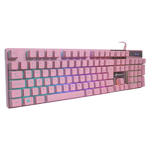 OEX GAME Teclado Gamer Prismatic TC205 - ABNT2 - Sensação mecanica - Led Rainbow - Rosa, 48.7357