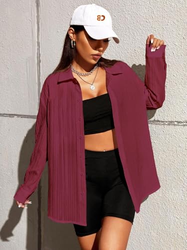 Image of CB-COLEBROOK Oversized Textured Beach Summer Shirt for Women | Shirt for Women Stylish Western | Women Long Shirt Top | Women Casual Shirt