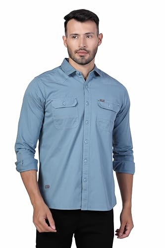 Image of Men's Cotton Twill Utility Shirt | Full Sleeve Button-Down Casual Shirt | Dual Chest Pockets | Comfortable Regular Fit | Everyday Wear