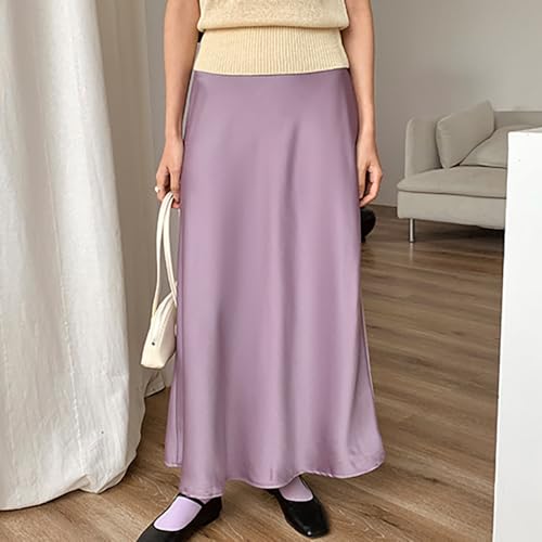 Summer Boho Satin Maxi Skirts for Women Trendy Solid High Waist A Line/Mermaid Smooth & Slimming Long Skirt2
