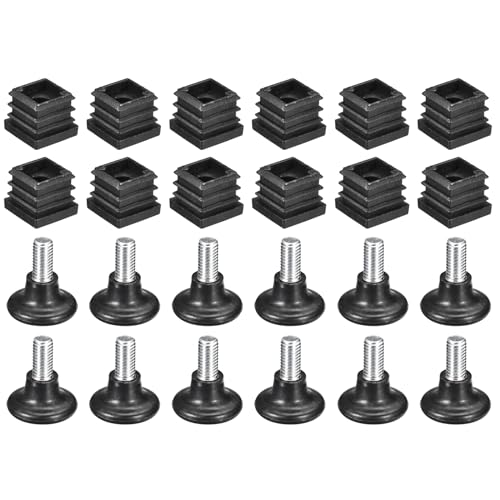 Image of uxcell 12Pcs Inserts for Square Tubes with Leveling Feet, for 0.79 inchx0.79 inch OD Square Tube, M8-1.25mm Thread Black Plastic Furniture Chair Blanking End Caps Insert Plugs