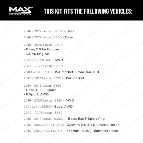 Image of Max Advanced Brakes Front Brake Kit Compatible With 2016 2017 2018-2023 Lexus IS300 IS200t IS350 RC200t RC300 RC350 Replacement Geomet Coated OE Disc Brake Rotors and Ceramic Brake Pads