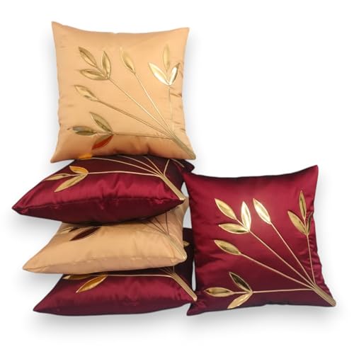 Image of Golden Floral Cushion Covers, 16x16 Inch, Set of 5 (Multi)