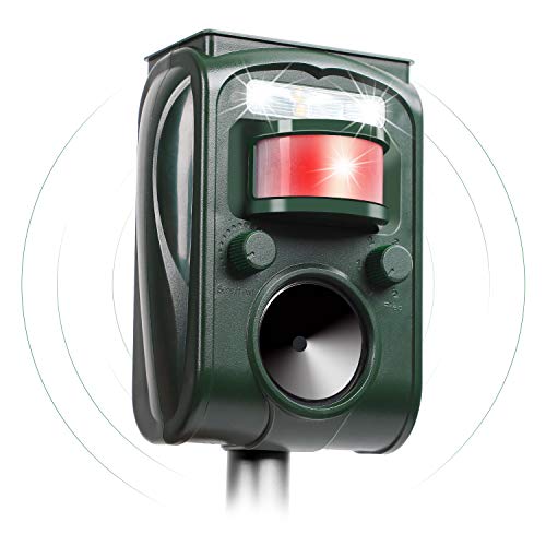 Winload Ultrasonic Animal Repeller, Solar Powered Cat Repeller, Waterproof Sonic Animal Deterrent with PIR Motion Sensor, Outdoor Garden Animal Repellent with Flashing Light for Rat, Vole, Cat, Rodent