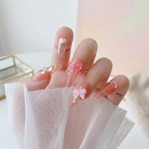 Image of MAYCREATE 50PCS Pink 3D Resin Bow Nail Charms, Manicure Decor