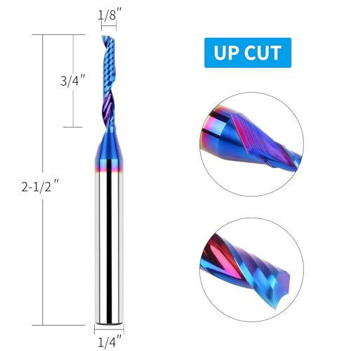 Eanosic E259 5Pcs Solid Carbide Single Flute End Mill 1/4 Inch Shank, Upcut Cnc Spiral Router Bit O Flute Milling Cutter thumb #1