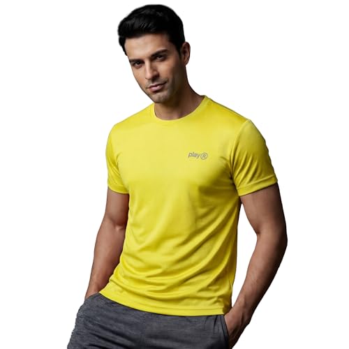 Image of playR Men's Polyester Adult Training Tee - Round Neck Half Sleeve Regular Fit DRIVENT, Lightweight Breathable Activewear for Gym Running Workout Yoga All Season