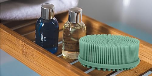 Image of Silicone Body Scrubber, Gentle exfoliating Body Scrubber That's Easy to Clean, Lathers Well, Long Lasting, and More Hygienic Than Traditional Shower Loofah (Olive Green)