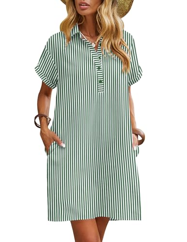 Image of Zeagoo Womens Cotton Shirt Dress Summer Casual Short Sleeve Button Down Beach Cover Up Shirts with Pockets