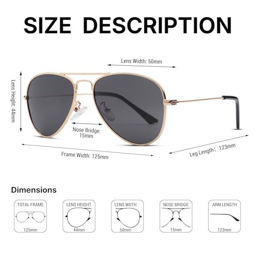 Pro Acme Polarized Kids Aviator Sunglasses, UV400 Protection Metal Frame Unbreakable for Toddlers Age 3-84
