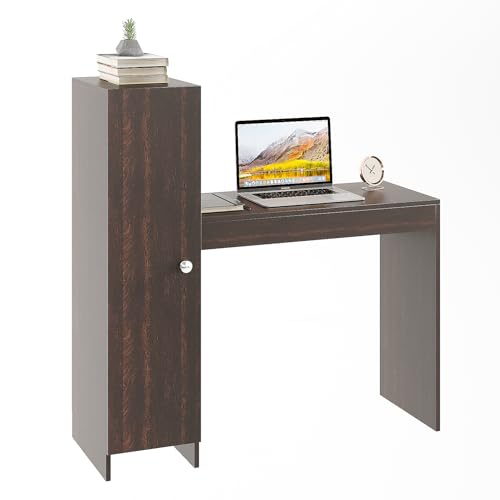 Image of Maria Wooden Study Table, Workstation, Computer, Laptop, WFH Office Desk, Gaming Table with Side Bookshelf Storage (Wenge)