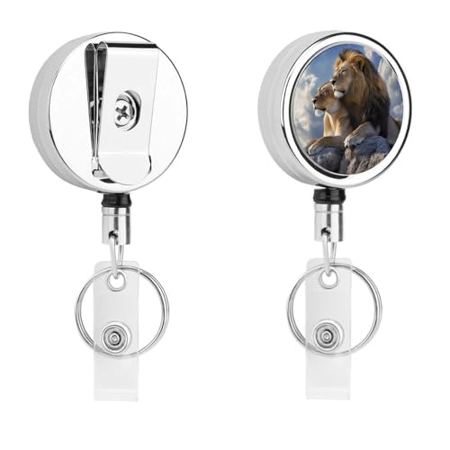 Animal Lion Love Retractable Badge Holder Metal ID Name Holder Key Ring with Belt Clip