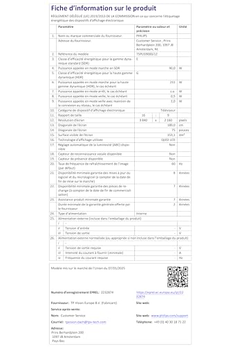 Philips TV LED QLED 75PUS9000 189 cm 4K UHD Ambilight P5 VRR 144 Hz The One 2025