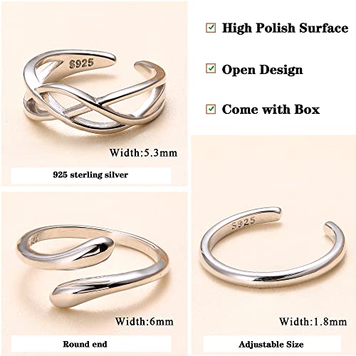 3Pcs 925 Sterling Silver Toe Rings for Women Celtic Knot Band Open Toe Rings Beach Barefoot Jewelry Minimalistic Adjustable Rings Set4