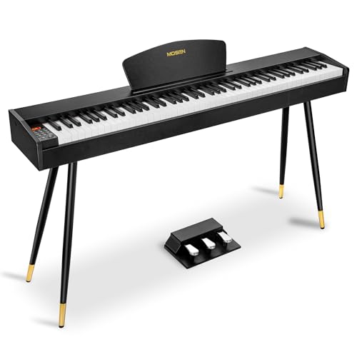 MOSEN Digital Piano 88 Key Weighted Keyboard, Full Size Keyboard Piano, Hammer Action,128 Voices, Recording, 3-Pedal, Music Stand, USB-MIDI MP3 Connecting, Electronic Piano for Beginner, MDP-88, Black