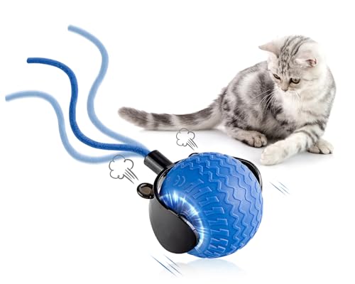 EXTFANS Katzenball Elektrisch mit Schwanz - Elektrischer Katzenspielzeug Ball, 3 Modi mit Powerball, LED-Leuchten & USB-Ladung für Katzen, 360°...