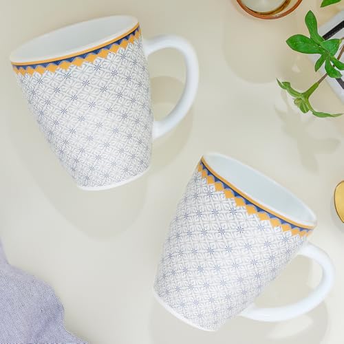 Image of Larah by BOROSIL 390ml x 2pc Opalware Kosmia Tea /Coffee Mug Set, Microwave & Dishwasher Safe Embossed Design Crockery Ideal for Daily Use & Gifting