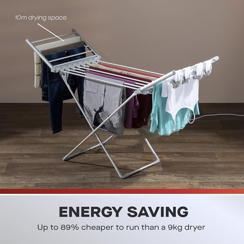 Daewoo HEA1874 Foldable Portable Heated Clothes Airer-230W, 15kg Max Load, 1.4m Cable, Low Running Costs and Folded Wings-White, Aluminium - Image 4