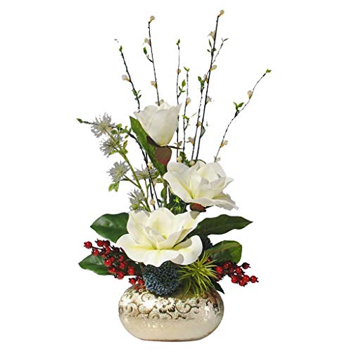 Artificial Flower in Pot Artificial Flowers with Ceramics Vase, Silk Fake Flowers for Wedding Bouquets, Floral Decorations, Table Centerpiece Artificial Plant Flower Arrangement (Color : A)