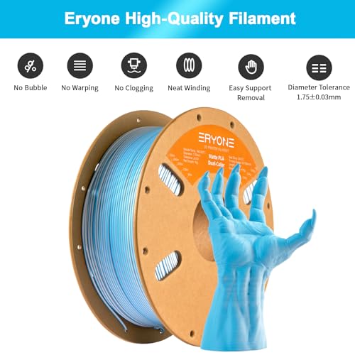 Image of ERYONE Matte Dual Color 3D Printer PLA Filament 1.75 + /- 0.03mm, Matte Bicolor Filament PLA 1KG(2.2LBS) Spool, Blue White