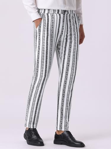 Lars Amadeus Bohemian Pants for Men's Flat Front Color Block Retro Pattern Stripe Pants2