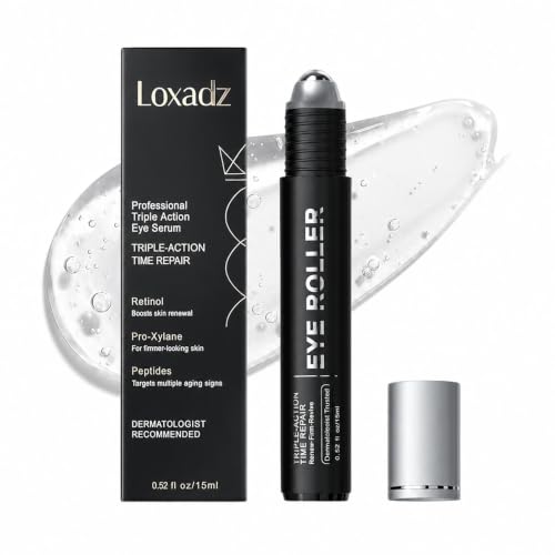 Under Eye Brightener Roller - Caffeine &amp; Retinol Eye Serum for Dark Circles, Puffiness &amp; Fine Lines, Travel Essential Vegan Skincare, Cooling Eye Massage, Dermatologist-Tested, 0.52 fl oz