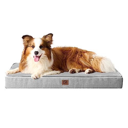 EHEYCIGA Memory Foam Dog Beds for Extra Large Dogs, Orthopedic Waterproof XLarge Dog Bed for Crate, Pet Mat with Washable Removable Cover and Non-Slip Bottom, Grey