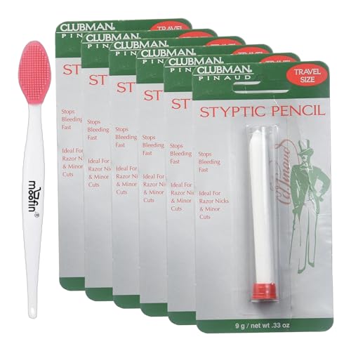 moofin Clubman Styptic Pencil Travel Size - Styptic Pencil That Stop Bleeding, Compact for On-The-Go Grooming, Bundled with Nose Cleaning Brush, Ideal for Shaving Nicks & Minor Cuts [Pack of 6]