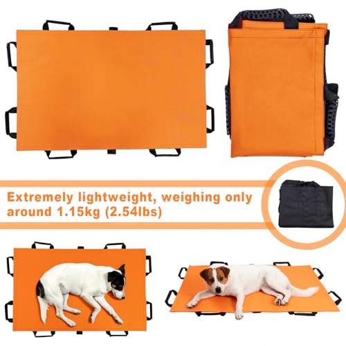 Image of Pet Stretcher for Dogs - Emergency Animal Carrier, 300lb Weight Limit, 44 inchx28 inch Size, with 8 Safety Straps for Easy Transport（Orange）