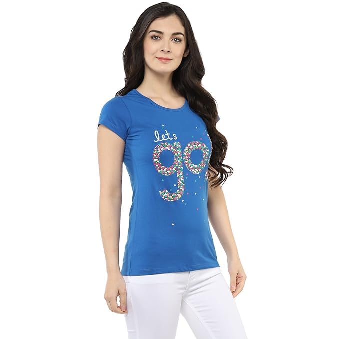 Image of Modeve Women Printed Cotton Blend Half Sleeve Round Neck T-Shirt for Summer