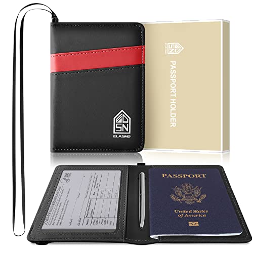 Passport Holder for Travel with Neck Lanyard, Passport Case Passport Cover with Pen, RFID Blocking Passport Wallet for Men and Women, Black