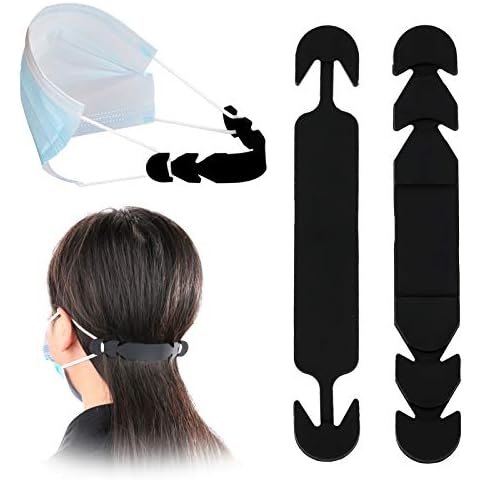 LOVMOV 2Pcs Silicone Anti-Slip Extension Hook Buckle Ear Grips Hook for Ear Protection Reusable 2 Gear Adjustable Extension Hook Ear Straps for Adults Children (Black) Cover