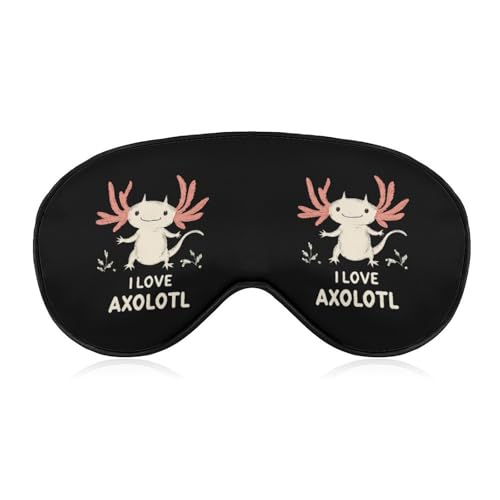 I Love Axolotl Sleep Mask Eye Shade Cover Adjustable Strap for Travel Lunch Break Women Men
