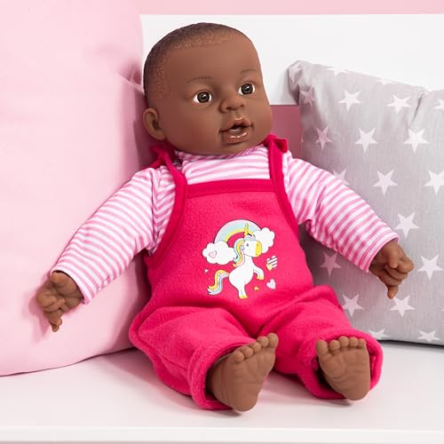 Bayer Design 94001AI Funktionspuppe, Babypuppe interaktiv, sprechend, weicher Körper, 40 cm, dunkelhäutig, Rosa